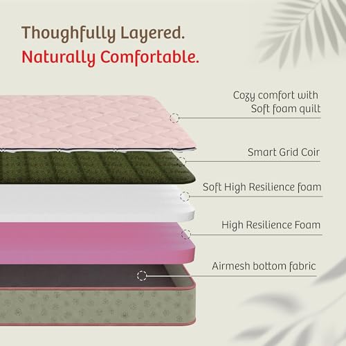 Image of Kurlon Ortho Natural Grid Mattress | Single Size 84x35x5 Inches | Firm Natural Smart Grid Coir | Orthopedic Back Support | Support that Adapts to You | Adaptive Back Support | 10 Years Warranty