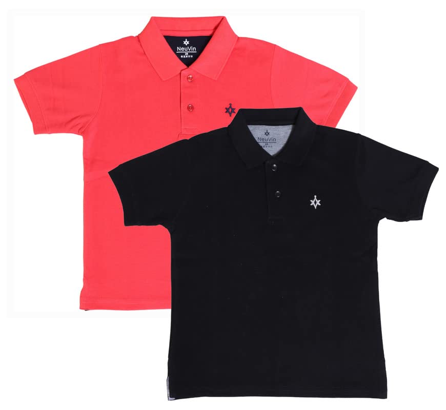 Image of Kids Polo T-Shirt for Boys - Cotton Matty Fabric, Comfortable Fit, Stylish Everyday Wear(Pack of 2)
