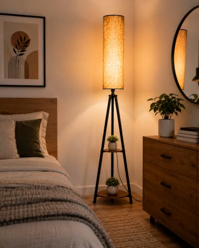 Image of Tall Tripod Floor Lamp with Shelves