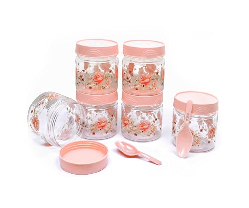Image of Airtight Container Set, Plastic Container for Kitchen Storage Set, Small Spice and Grocery Storage Jar Box with Spoon, masala box storage organizer for pantry (Pink, 200 ml - 12 Piece)