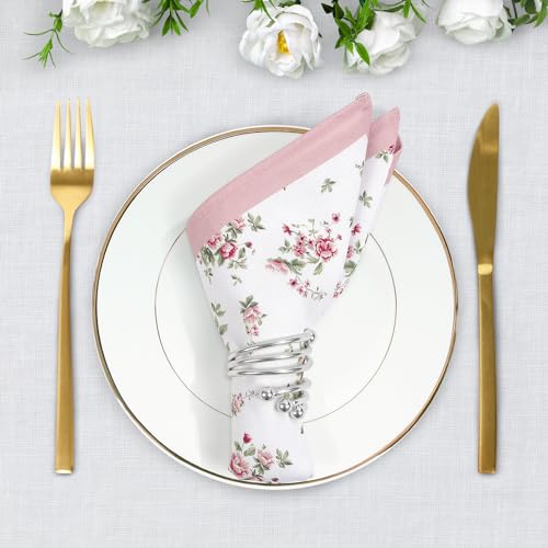 Arquiel Pink Floral Rose Print Cloth Napkins 100% Cotton, 18" X 18" Dinner Napkins Cloth Set - Image 4