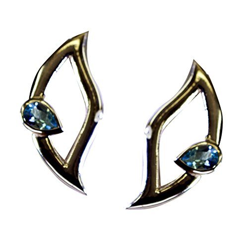 Topaze bleue boucles d'oreilles poire en argent massif faites main pour femme