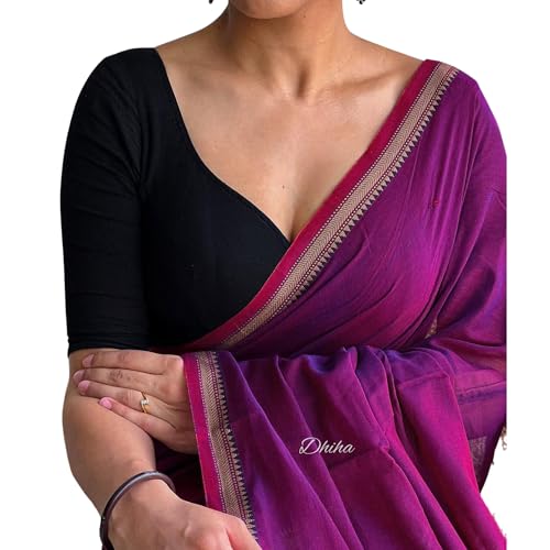 Image of Narayanpet Pure Cotton Avani Border Saree for Women with Running Blouse | Tassels | Traditional Woven Solid Design | Handloom Weave
