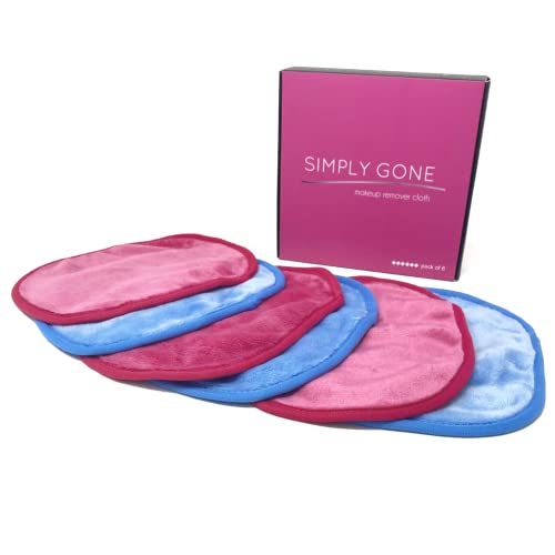 Simply Gone Mini Makeup Remover Cloths | Reusable Microfibre Makeup Remover Pads Ideal for Sensitive Skin. (Pink & Blue – 6 Pack)