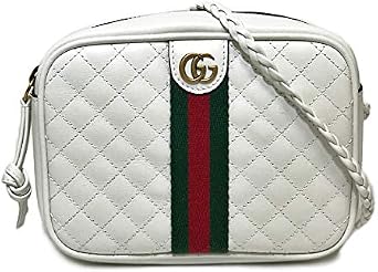 Gucci 536441 0YKAT 9180 Quilted Leather Web Shoulder Bag Mini Bag, White, white