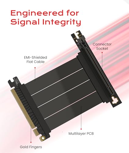 Image of LINKUP PCIE 5.0 Riser Cable | for Vertical GPU Mount | Right Angle | Graphics Card GPU Ready | Usable with PCIe 4.0 & RX 9070 / RTX5090 | 10cm (Total Length: 14cm)