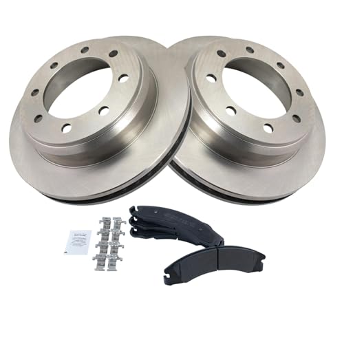 Image of TRQ Rear Brake Pad and Rotor Set Semi Metallic Vented Rotors | For 2008-2014 Ford E-150 2008-2014 E-250 2008-2022 E-350 Super Duty