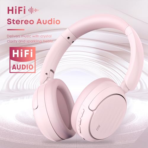 Image of Bluetooth Headphones with Active Noise Cancelling (ANC), Wireless Over Ear Bluetooth Headsets with 35H Playtime, HiFi Stereo Foldable Headphones with Foam Ear Cups for Sports, Travel, Pink