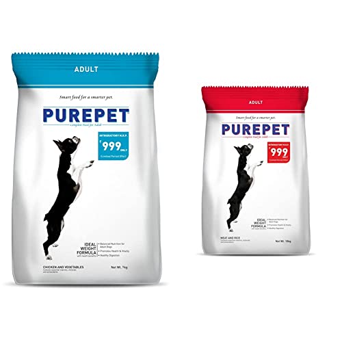 Image of Purepet Chicken and Vegetables Adult Dog Food, 9 kg and Purepet Meat and Rice Dog Adult, 10kg