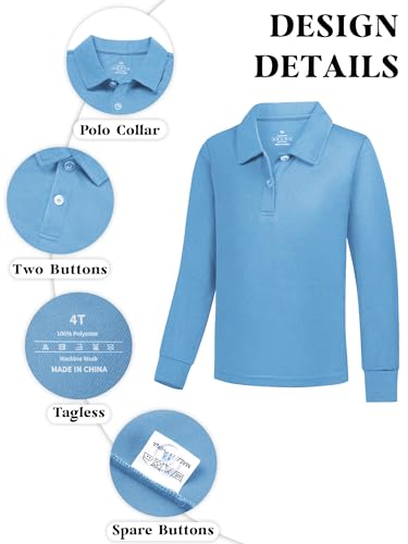 QBK 2T to Youth Boys' Long Sleeve School Uniform Pique Polo Toddler Kids Neon Collared Golf Shirt2