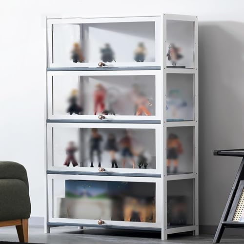 Vitrine autoportante blanche à 4 niveaux pour figurines et collections 80 cm Organiseur de garde-manger de cuisine avec design pop action claire