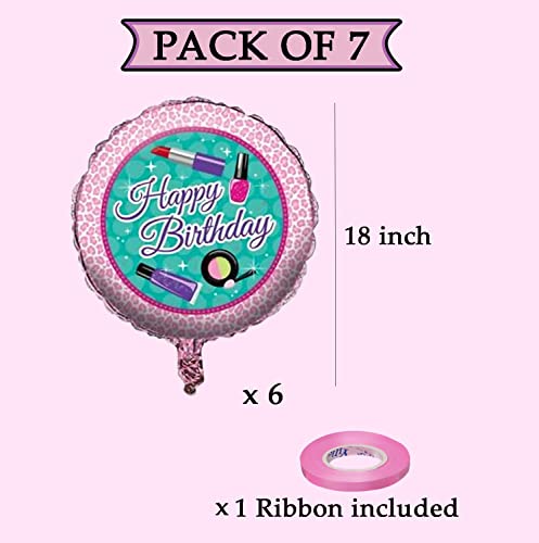 Image of AMFIN (Pack of 7) Happy Birthday foil Balloon /Makeup Balloons /Makeup Decoration /Girls Decoration Foil Makeup /Birthday Decoration Items Party Supplies