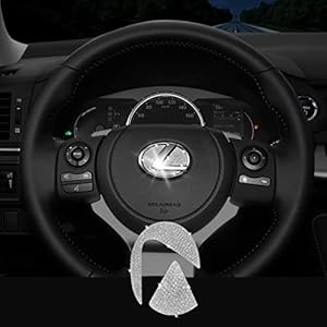 Bling Car Steering Wheel Emblem Logo Sticker Accessories Compatible with Lexus 2014-2019 ES NX RX LS is CT LX UX GS LC RC GS-F RC-F, Rhinestone Diamond Interior Emblem Decal Caps for Women （Large）