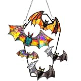 HFhyxin Bat Stained Metal Window Hangings, Bat Suncatcher Halloween Decoration,Bat Decor Hanging for Home, Office, Kitchen,Living Room (Y421)
