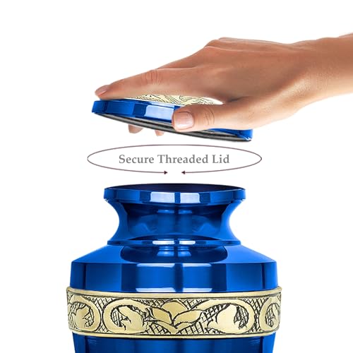 Image of Trupoint Memorials Cremation Urns for Human Ashes, Funeral Memorial Urn for Male and Female, Decorative Burial Grecian Urn Collection for Adult Men & Women - Grecian Blue and Gold, Adult (200LB)