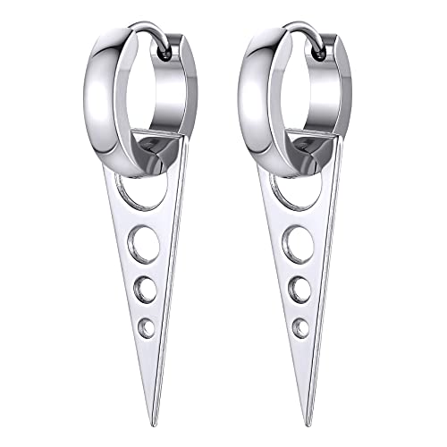 Bestyle Stainless Steel Triangle Spike Dangle Earrings For Women Men, Hypoallergenic Huggie Hoop Earrings Punk/Hip Hop Style Mens Cartilage Earring Hoops #TOP6