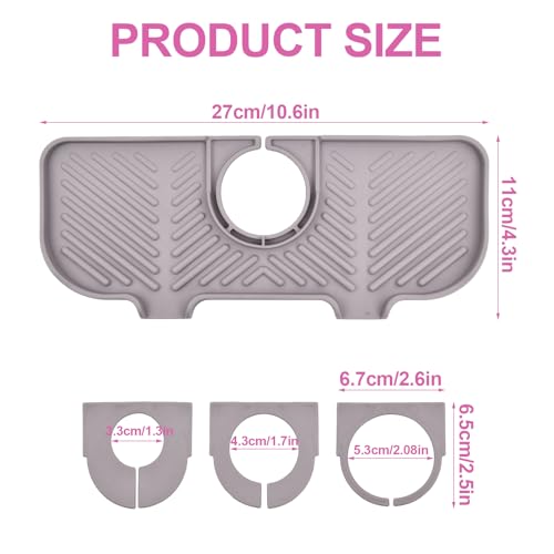 YILANJIN Silicone Faucet Mat Around Tap Sink Splash Guard Faucet Handle Drip Catcher Tray Faucet Sink Splash Guard Absorbent Mat With 3 Apertures Sink Protector for Kitchen Bathroom Counter - Image 2