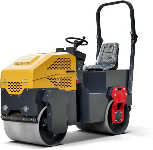 Image of MMS 1 Ton Double Drum Vibratory Road Roller, 13.5HP 420cc Gas Powered Fully Hydraulic Compactor, 27.6 in Drum with Water Spray System for Asphalt, Pavement, Driveways and Soil