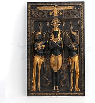 Miniatura 4 de Veronese Design Art Deco Faraón egipcio con doncellas placa de pared de oro negro escultura de pared de resina