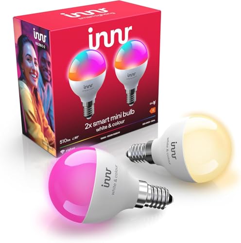 innr Bombilla Inteligente Zigbee E14, Funciona con Hue* y Alexa (requiere Puente), Bombilla LED Blanca y Colores, 16 Millones de Colores, Regulable, 510 lúmenes - 2 piezas