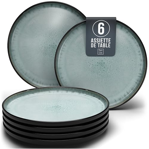 Assiettes Service de Table: Ensemble de 6 grandes assiettes en grès Ibiza - élégantes, compatibles lave-vaisselle et micro-ondes - Service vaisselle 6...