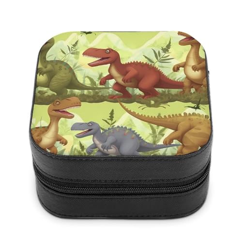 VFMNT Dinosaurs Jewelry Box with Zipper Portable PU Leather Jewelry Case Travel Jewelry Box Organizer Display Storage Case for Rings Earrings Necklace Gifts