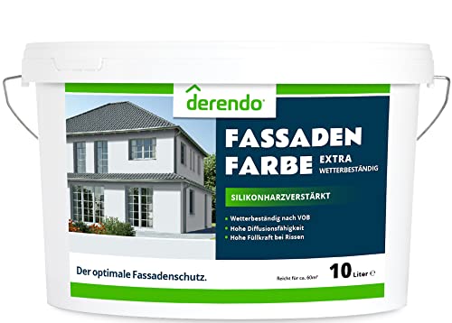 derendo Fassadenfarbe grau 10l mit EXTRA hohem Wetterschutz, matte silikonharzverstärkte Fassaden Farbe, hohe Deckkraft und gute Füllkraft bei kleinen Rissen (Lichtgrau 15-16)