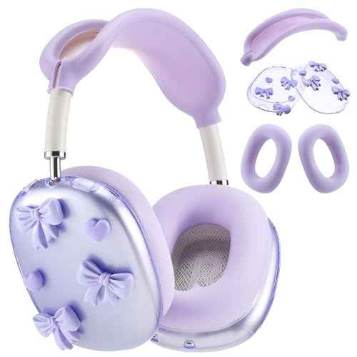Kingdder Purple Bow Silicone Case Cover Compatible with Airpods Max Headphones Cute Bow Clear Heart Compatible with Air Pod Max (USB-C)(2024/2020) Coquettish Ear Pad Protector for Women by Kingdder - Used condition - US$7.19