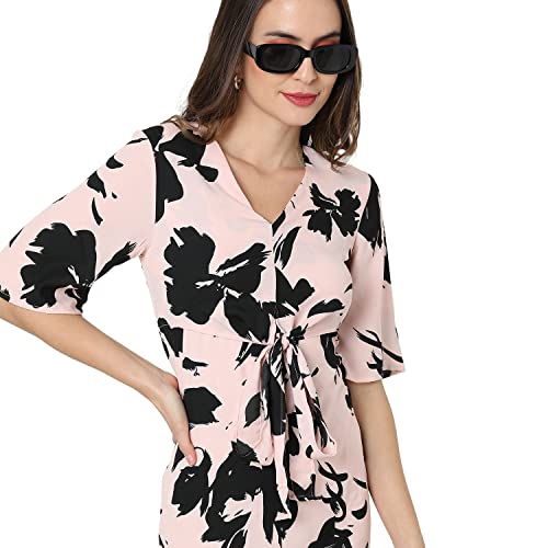 Image of PINACOLADA Women White & Pink Floral Printed Knee Length Casual Dress