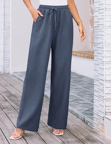 GRACE KARIN Women's Wide Leg Casual Pants Summer Lightweight Drawstring Elastic Waist Lounge Beach Palazzo with Pockets2