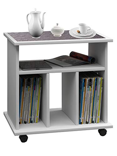 Mobiler Beistelltisch Nachtschrank Nachtkonsole Couchtisch Nachttisch Zeitungsständer weiß 45 x 60 x 59 cm "Tabina