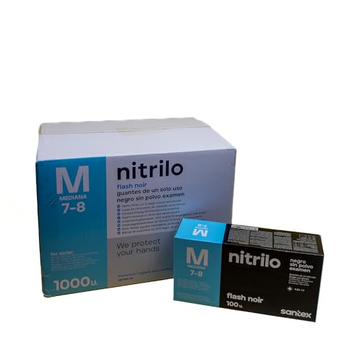 Santex Guantes de Nitrilo, Talla M, Negro, Sin Polvo, 4.5g, 1000 Unidades, Para Cocina Profesional y Doméstica, No Látex, Uso Alimentario