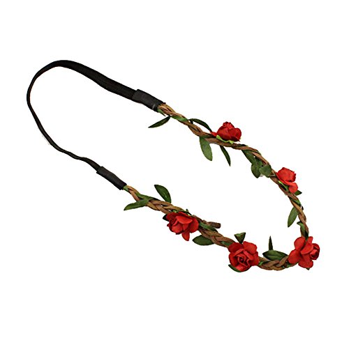 Broadfashion Bluelans® Hippie-Liebe Blumenkranz Blumenkrone Festival Hochzeit Haarkranz BOHO Blumenstirnband (Rot) Cover