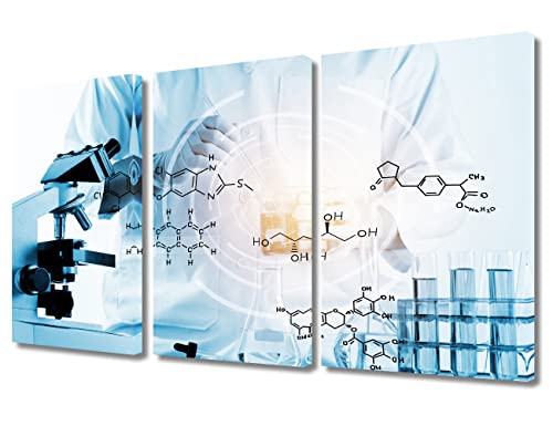 Image of TUMOVO 3 Panel Home Decor Medical Wall Decor for Living Room Laboratory Research Concept Artwork Wall Decor for Bedroom Posters and Prints Framed Ready to Hang (36 inch Wx24 H)