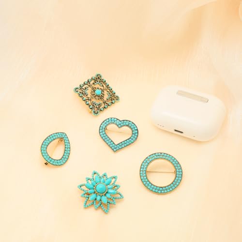 Image of Turquoise West Cowboy Oval Tear Drop Brooch Pin for Women Retro Brooches Pins Classic Fashion Jewelry Accessories Gift