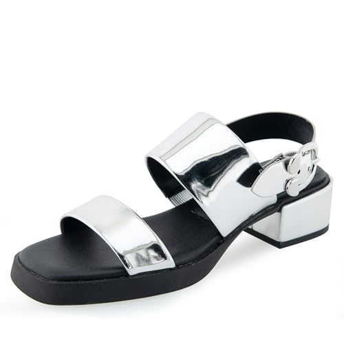 Aerosoles Women's DOVE Dual Strap Heeled Sandal, Silver Mirror Metallic PU, 7M