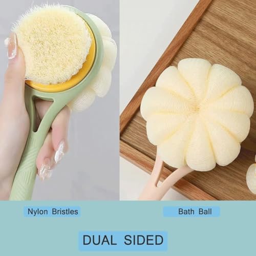 Image of Silicone Bath Brush with Long Handle - Soft Bristles Back Scrubber for Shower | Body Massage - Exfoliating Dirt Removal Brush for Men | Women (Korean Pack of 3)