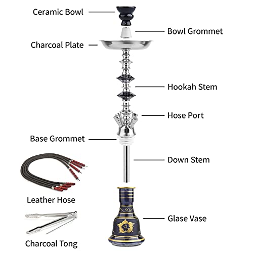 Hookah Shiftah 4 Schlauchhukahn Set, 21,6" Glas Shisha-Wasserhaarige Mit 50 Vorgestanzten Hukahn-Folienabdeckungen, 100 Einweg-Hukahn-Mundtipps,Blau – Bild 6