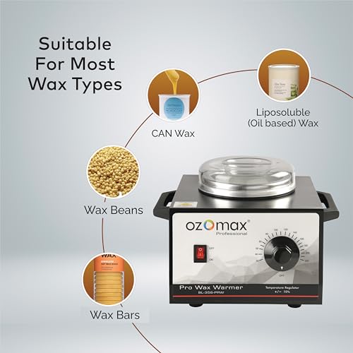 Image of OZOMAX Pro Wax Warmer, (black), Metal Body, Professional-Grade Wax Heater for Hair Removal, Waxing, and Depilatory Treatments, Fast Heating, Thermostatic Control, Autocut Off, Safe, Durable, and Easy to Clean