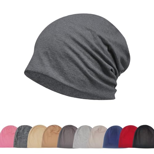 Djfkey Leichte Beanie-Mütze Baumwoll-Kopfbedeckung dünne Strickmütze: Chemo-Mütze für Herren und Damen ideal für Radsport Unterziehen & Schlaf (DE/NL/SE/PL Numerisch 56 60 Dunkelgrau meliert)