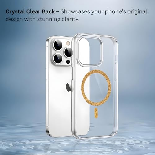 Image of AIBEX Back Cover Case Compatible with iPhone 14 Pro Max | Glitter Ring Cute Shiny Colorful Bling Case (Compatible with Magsafe) | Transparent PC+TPU Glossy Shiny Cover for Girls & Women - Gold