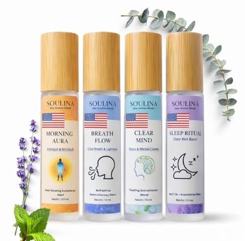 Soulina Set of 4 Essential Oil Roller – Sleep, Energy,