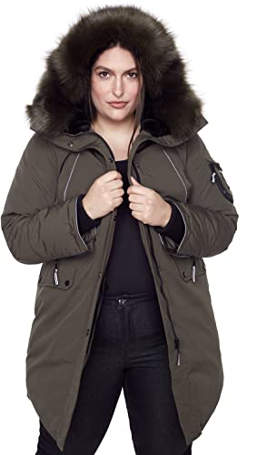 Alpine North Women’s Navy Vegan Down Long Parka Jacket (Plus Size) - Water Repellent, Windproof, Insulated Winter Coat With Faux Fur Hood,Olive, X3X-Large #TOP4