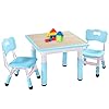 FUNLIO Kids Table and 2 Chairs Set Height Adjustable Toddler Table and Chair Set for Ages 3 8 Easy to Wipe Arts Crafts Table for ClassroomsDaycaresHomes CPC CE Approved 3pcs Set Blue
