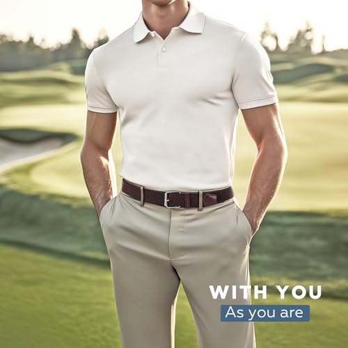 Image of JASGOOD Braided Stretch Belt for Men Golf Casual Fabric Elastic Woven Belt 1 3 /8 inch Adjustable Work