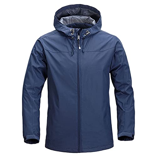 Maiyifu-GJ Men's Lightweight Windproof Windbreaker Outdoor Waterproof Rain Shell Coat Breathable Zip Up Hoodie Jacket (Dark Blue,3X-Large)