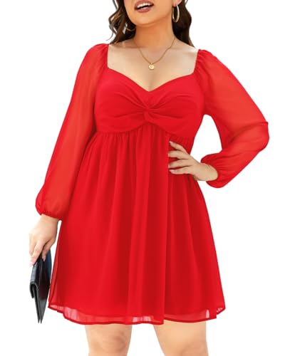 Image of Pinup Fashion Plus Size Graduation Homecoming Chiffon A-line Short Dress | Chiffon, sweetheart neck, square back neckline, ruched front bust, A-line short dress, suitable for graduation, homecoming