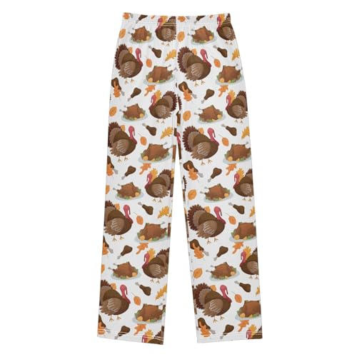 Turkey Autumn Leaf Boys Long Pants Soft Trousers Elastic Waist Kids Lounge Bottoms with Pockets S-XL