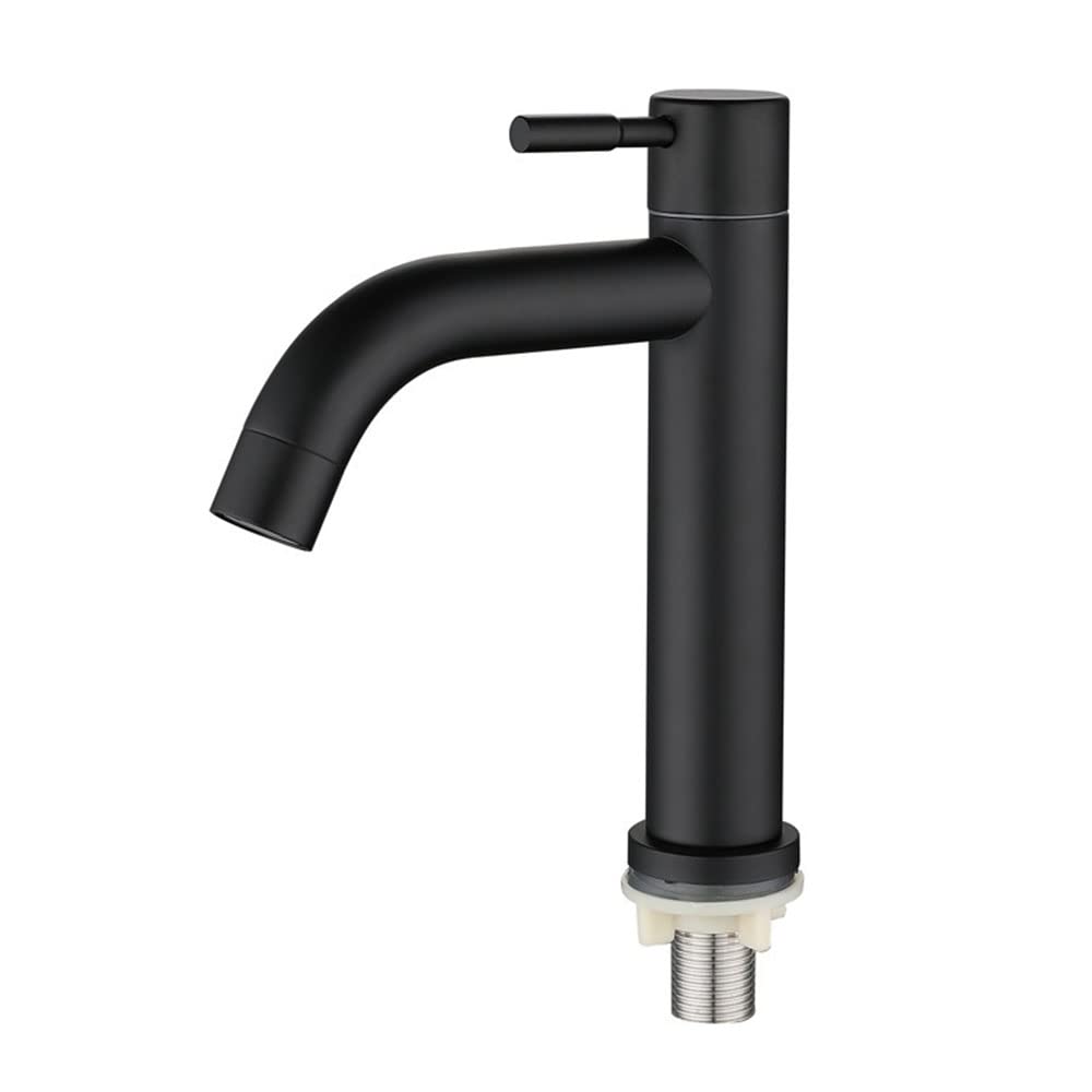 Grifo para lavabo de baño, grifo de lavabo frío individual de acero inoxidable, diseño retro elegante, negro mate negro mate para baño, inodoro (S)