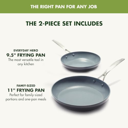Image of GreenPan Valencia Pro Ceramic Nonstick 9.5 inch & 11 inch Frying Pan Skillet Set, Hard Anodized PFAS-Free Cookware, Induction Ready & All Cooktops, Eggs & Omelets, Dishwasher & Oven Safe to 600F, Gray